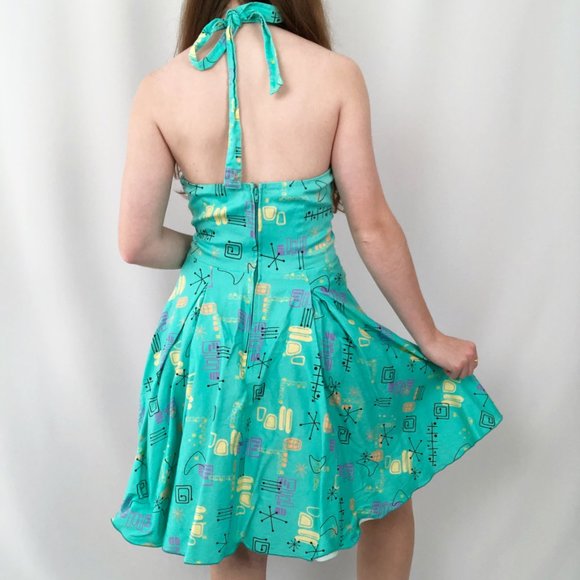Vintage MCM Pin-Up Novelty Jetsons Space Geometric Print Mini Summer Dress USA - Picture 5 of 9